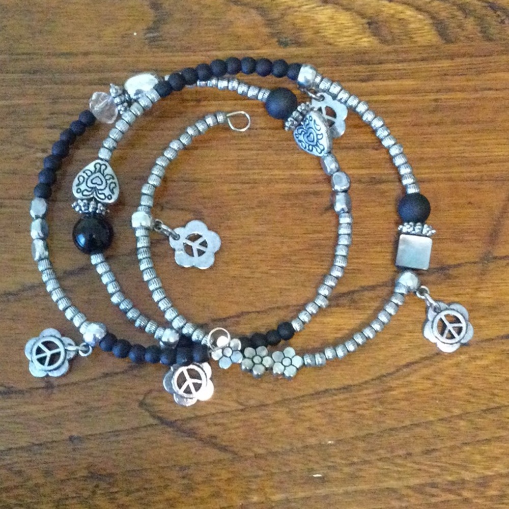 Vintage Love, Peace and Flowers Wrap Bracelet